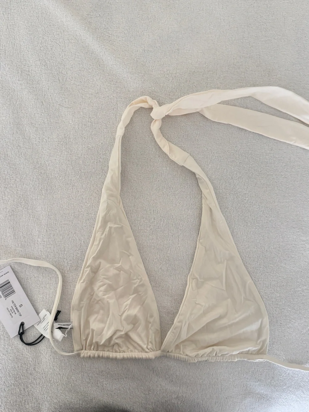 NWT-WeWoreWhat Cream Triangle Tie Halter Bikini Top-S